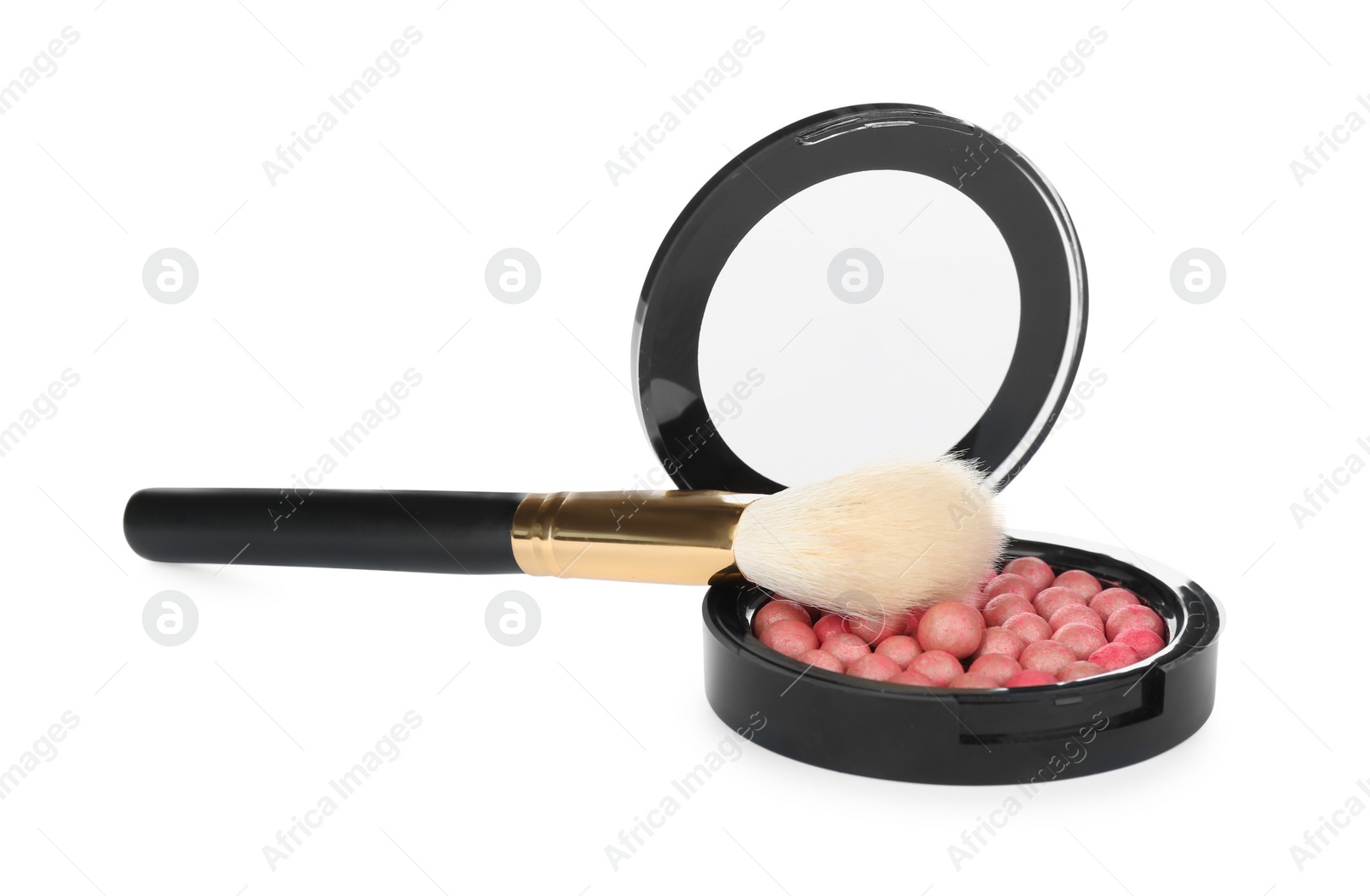 Photo of Luxury blusher with brush on white background. Makeup product