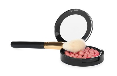 Luxury blusher with brush on white background. Makeup product