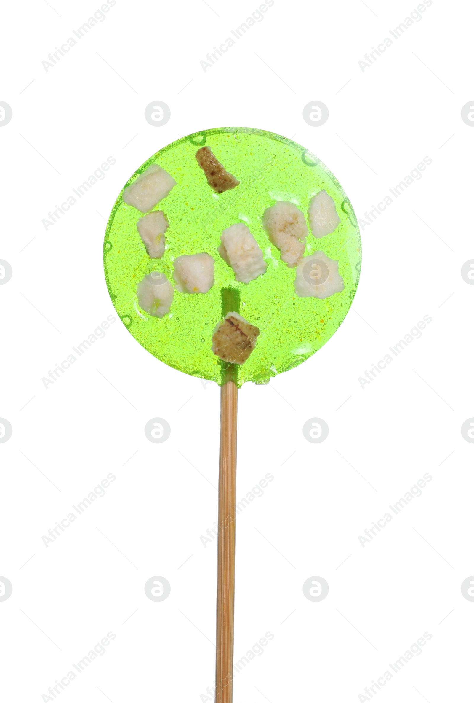 Photo of Stick with light green lollipop isolated on white
