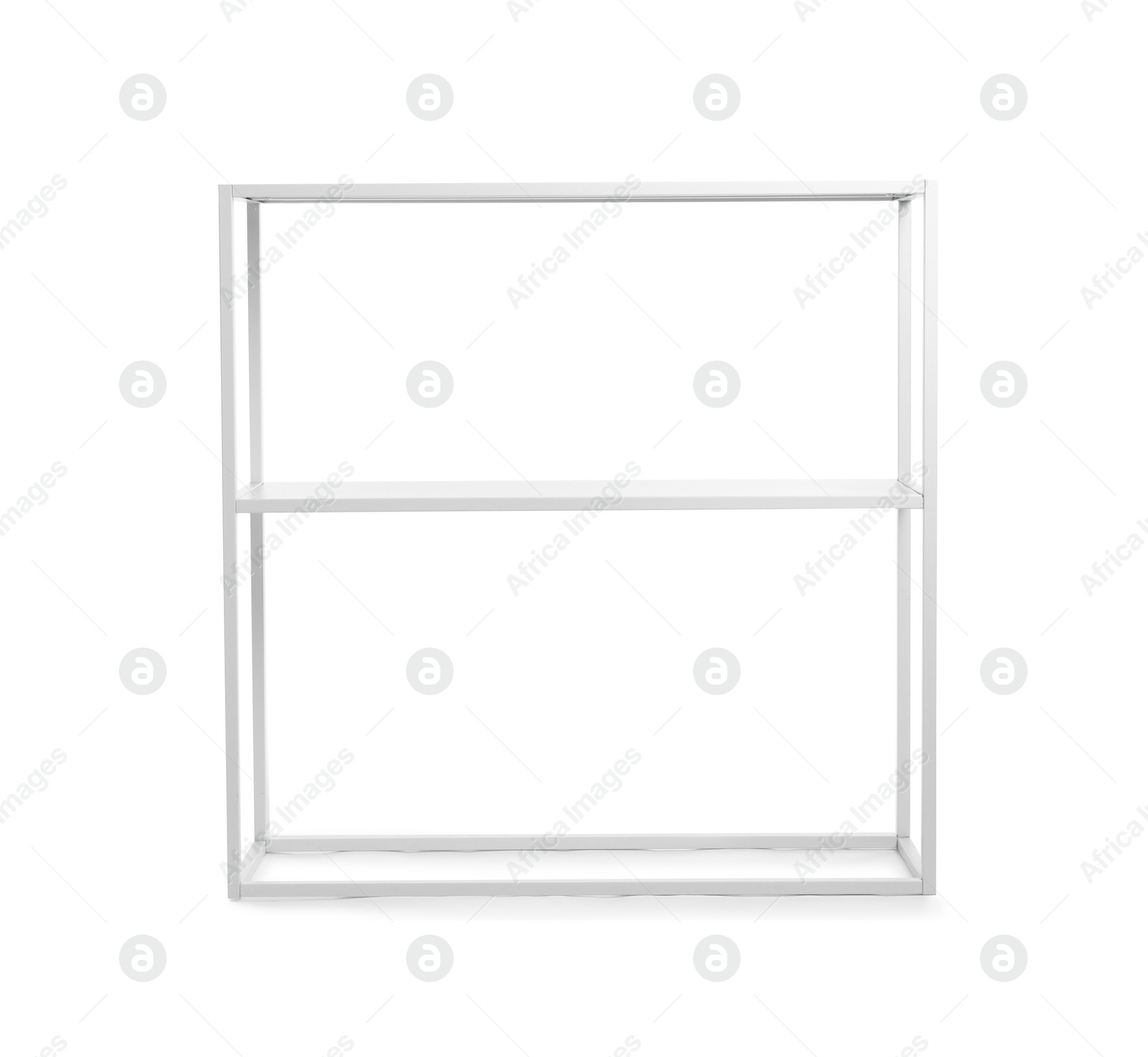 Photo of Empty modern shelving unit isolated on white