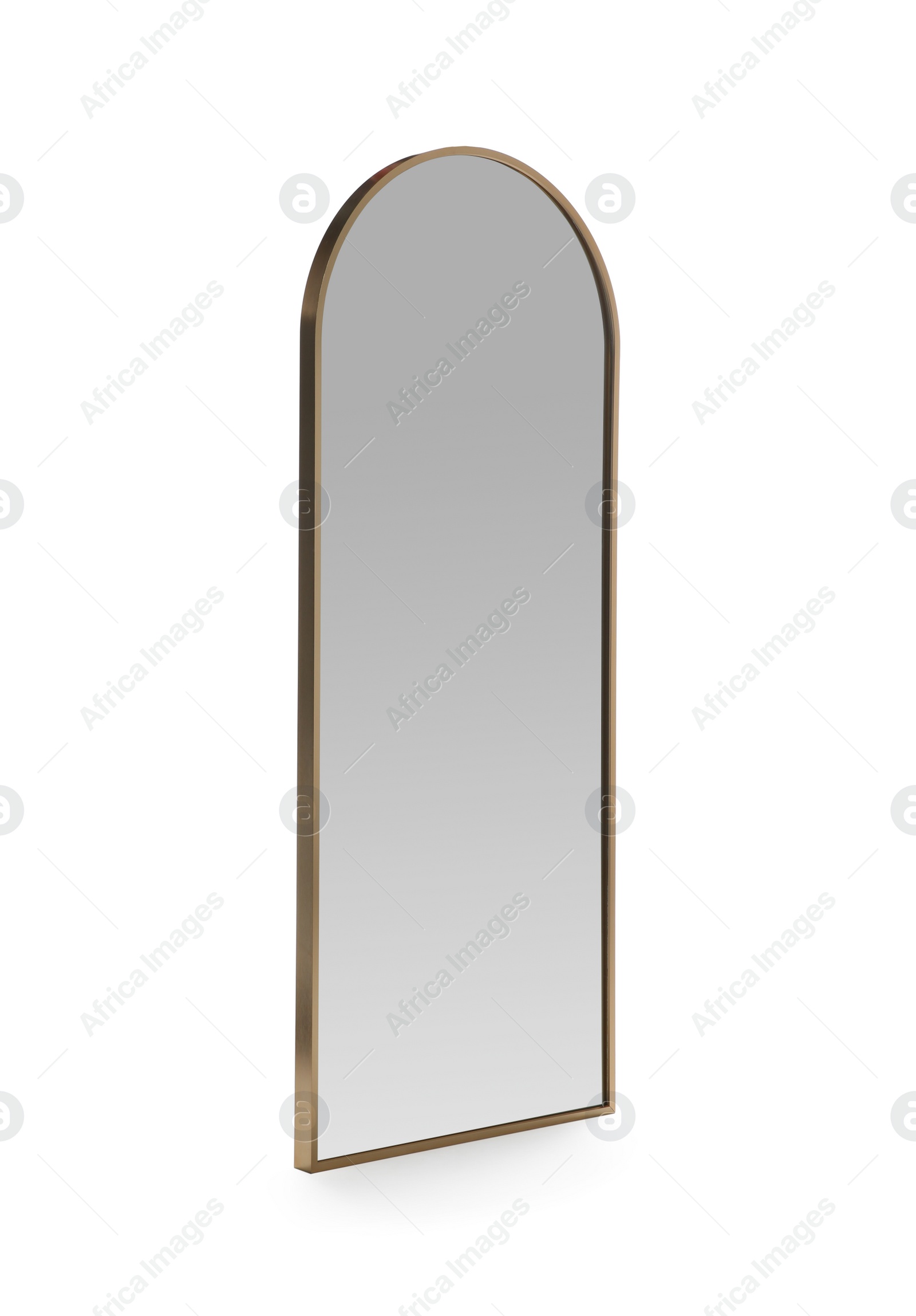 Photo of Beautiful mirror isolated on white. Interior element