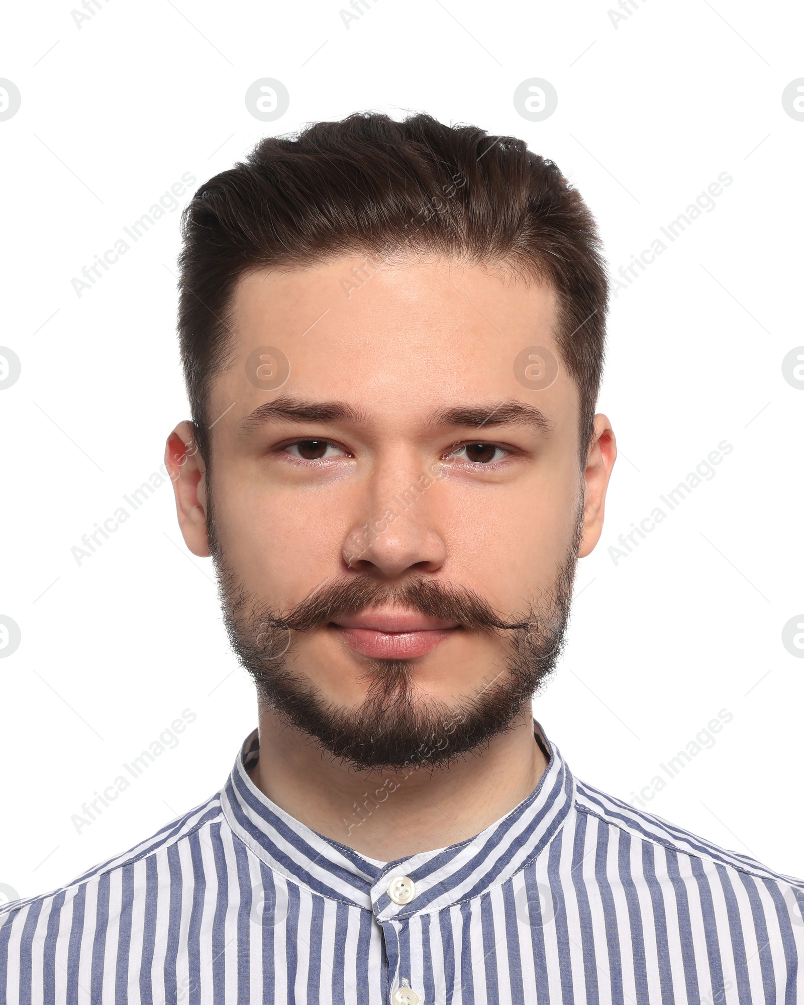 Image of Passport photo. Portrait of young man on white background