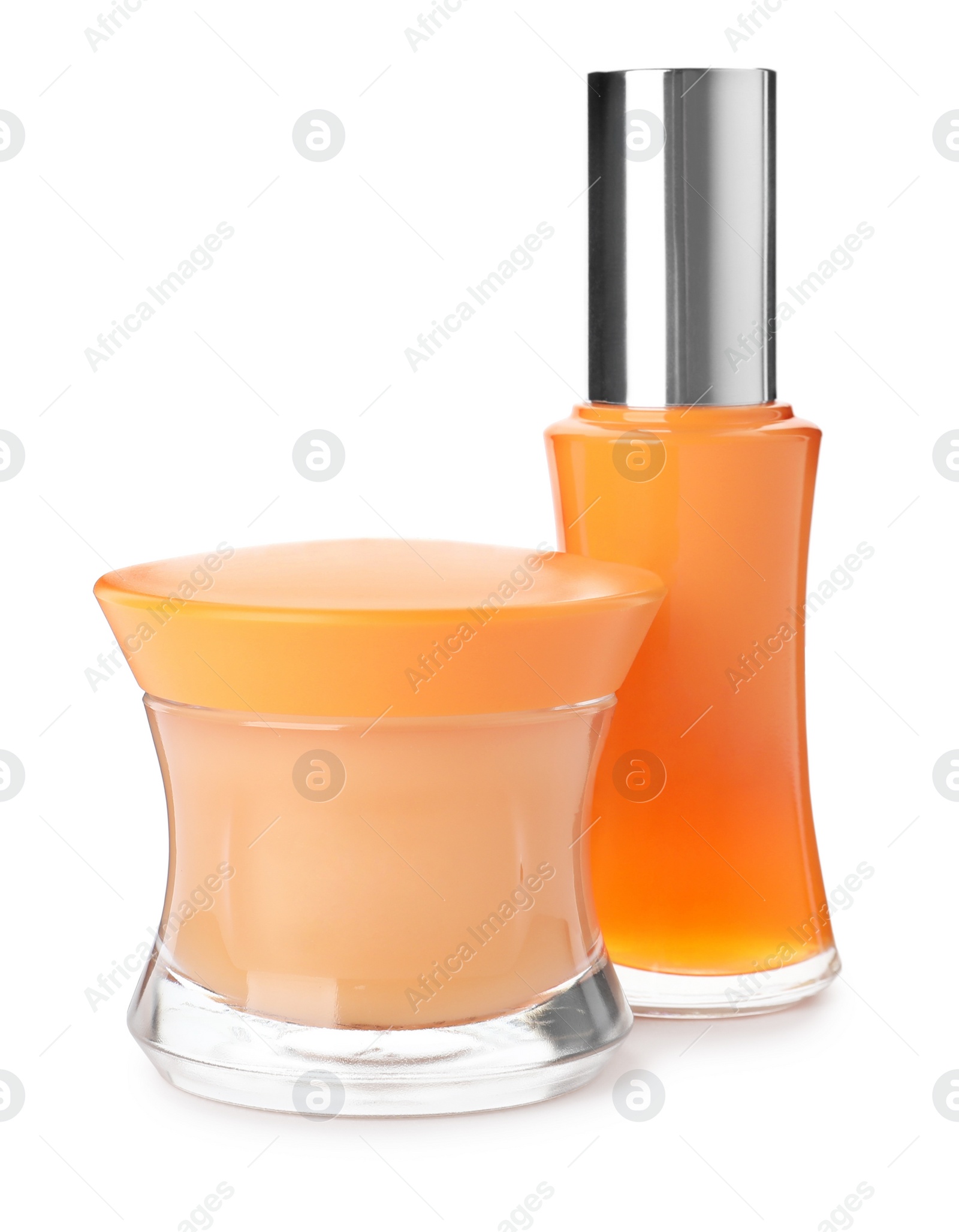 Photo of Set of luxury cosmetic products on white background