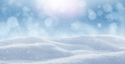 Image of Winter card design. Beautiful fluffy snow outdoors