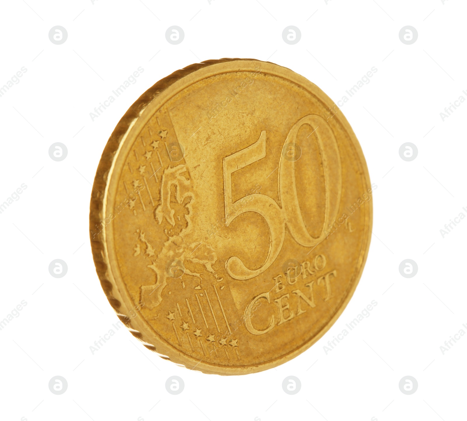 Photo of Fifty euro cent coin on white background