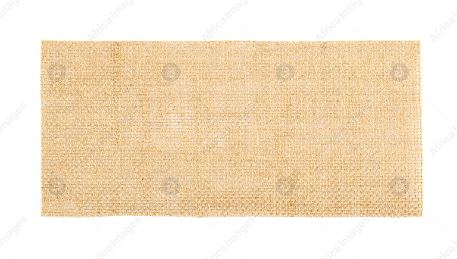 Photo of Piece of burlap fabric isolated on white, top view