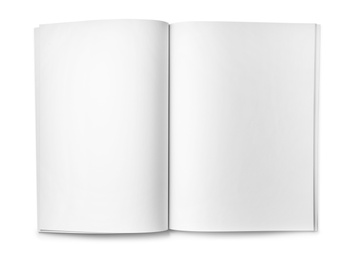 Mockup of open blank brochure on white background, top view