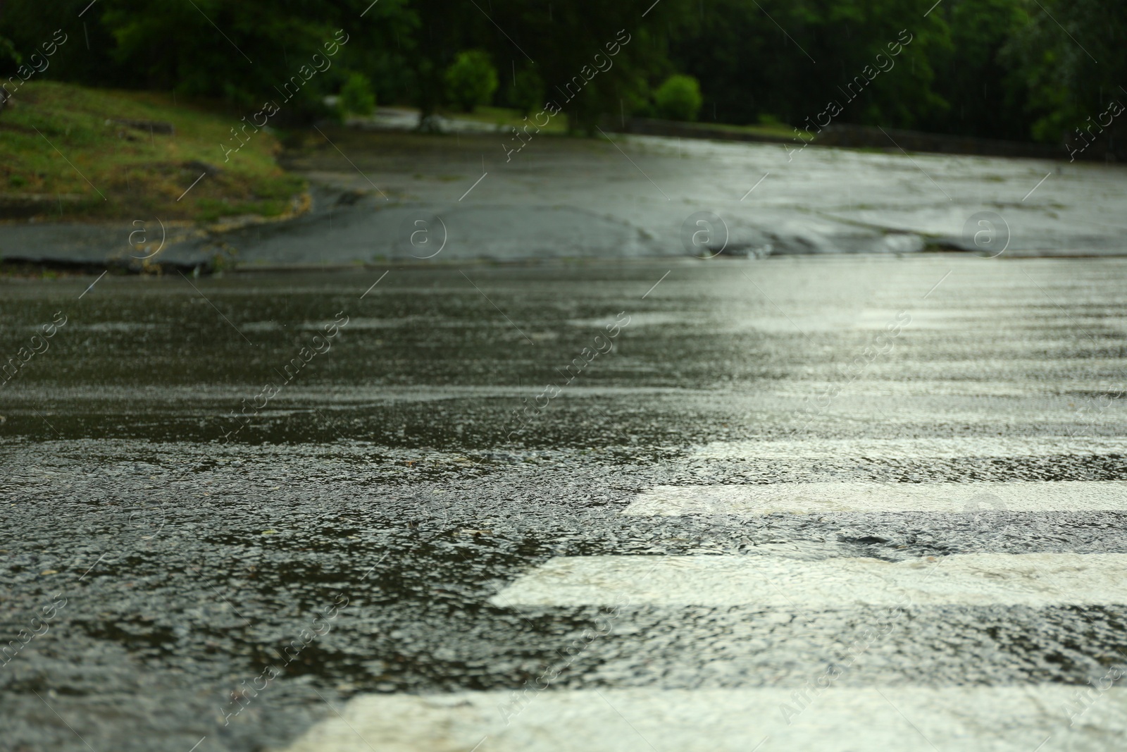 Photo of View of pedestrian crossing on rainy day