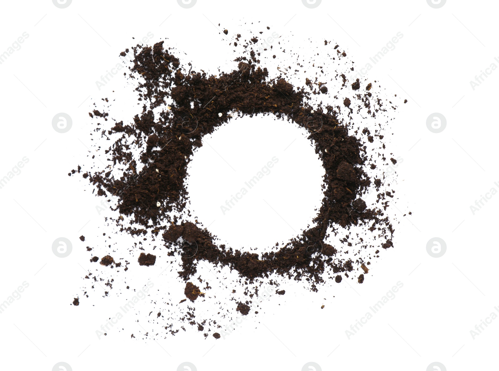 Photo of Frame made of soil on white background, top view. Fertile ground