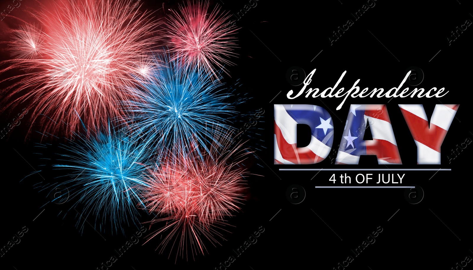 Image of 4th of July - Independence Day of USA. Beautiful bright fireworks lighting up night sky