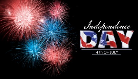 Image of 4th of July - Independence Day of USA. Beautiful bright fireworks lighting up night sky