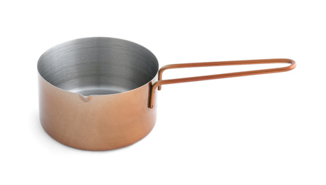 Photo of Empty metal small saucepan isolated on white