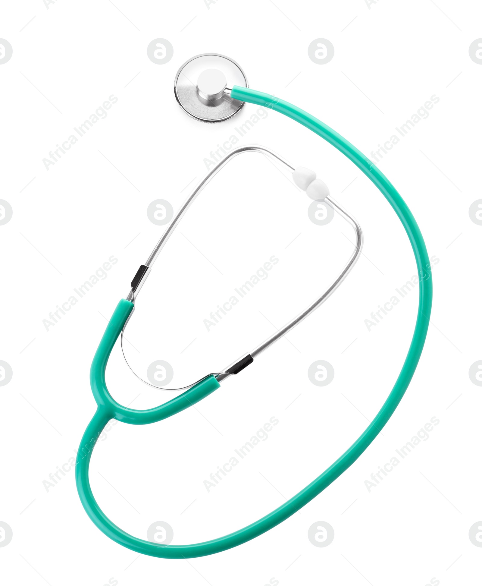 Photo of Stethoscope on white background, top view. Medical device