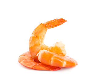 Delicious freshly cooked shrimps isolated on white