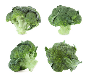 Image of Set of fresh green broccoli on white background