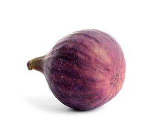 Whole ripe purple fig on white background