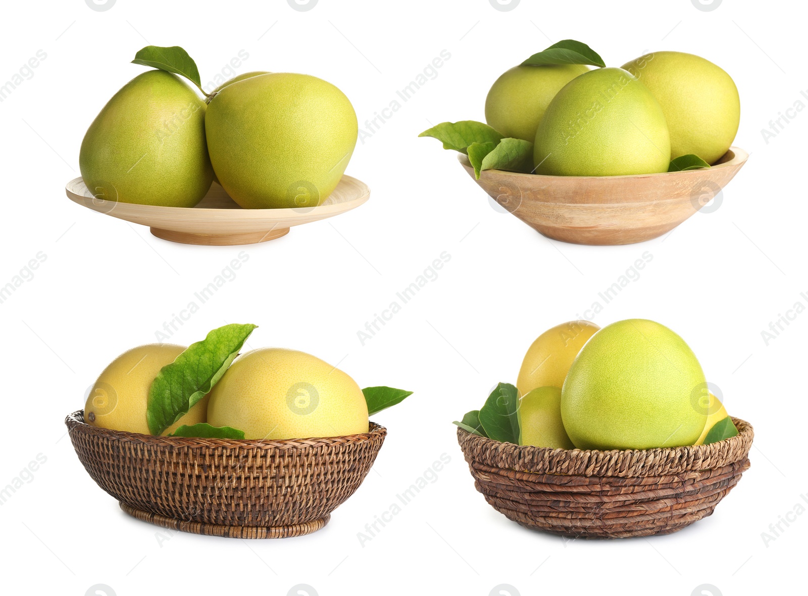 Image of Set of fresh exotic pomelo fruits on white background 