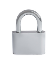 Steel padlock isolated on white. Safety concept