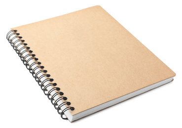 Stylish kraft spiral notebook isolated on white