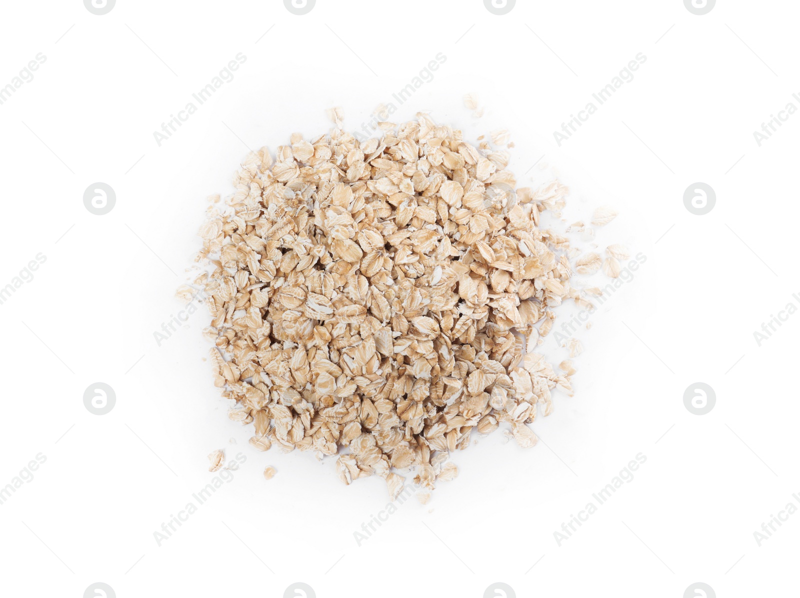 Photo of Pile of oatmeal isolated on white, top view