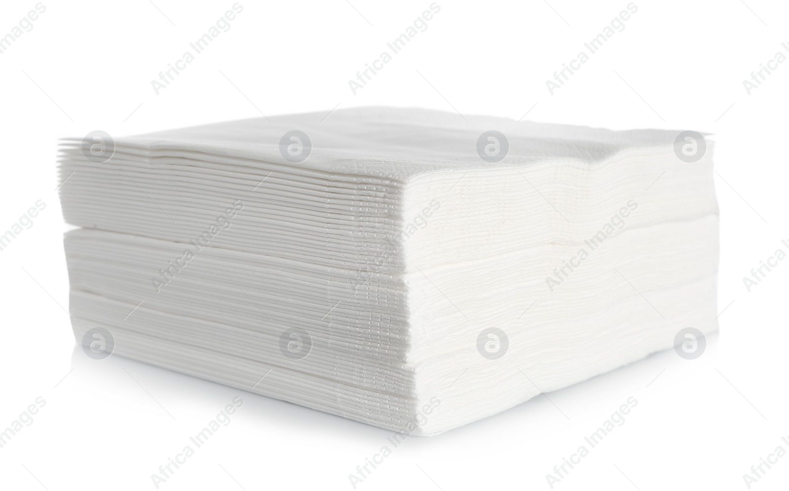 Photo of Stack of clean paper napkins on white background