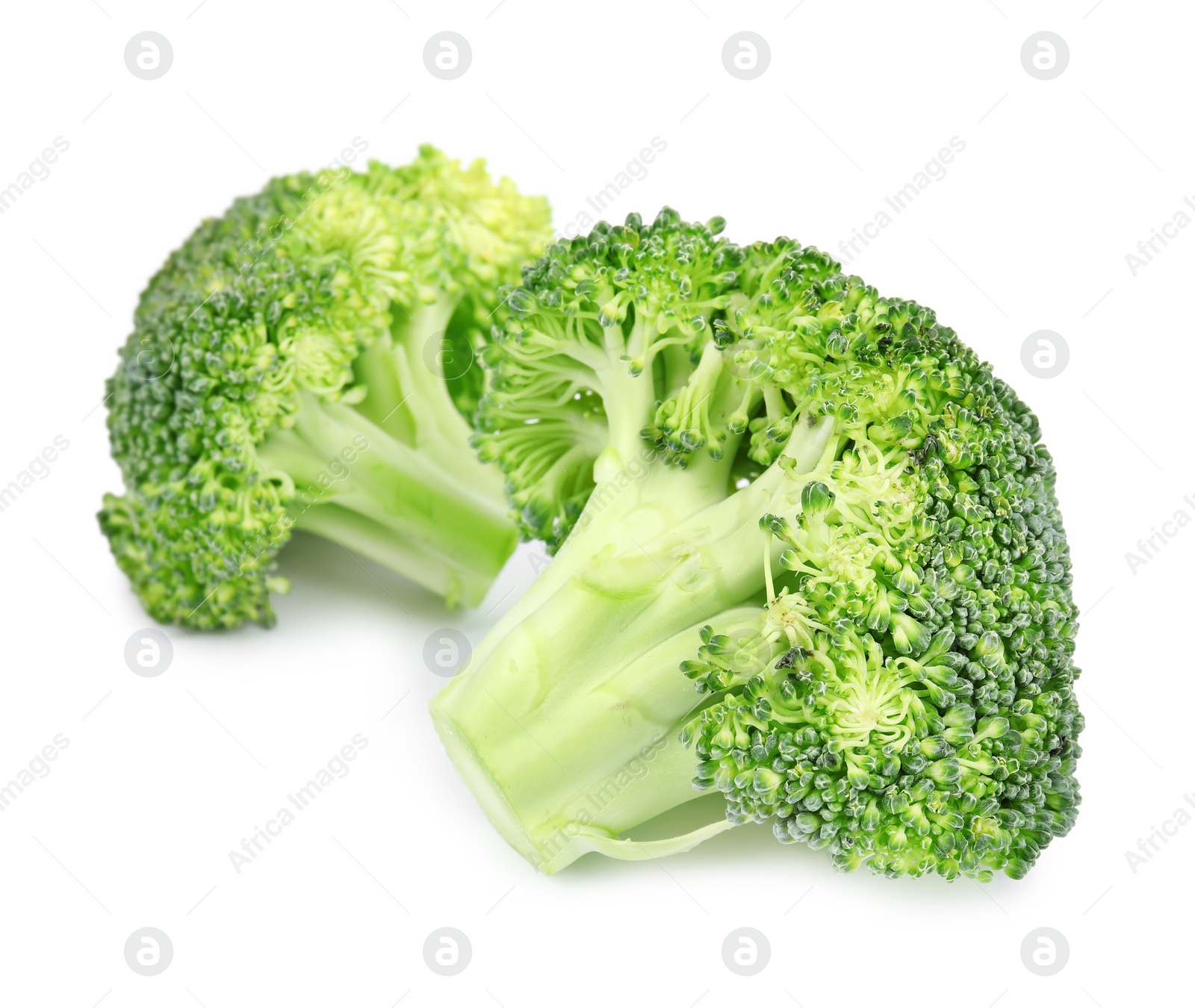 Photo of Fresh green broccoli on white background. Organic food