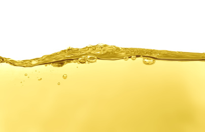 Image of Flow of natural cooking oil on white background