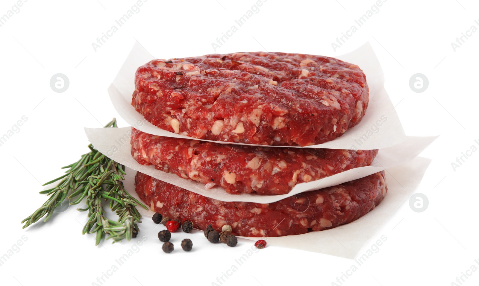 Photo of Raw meat cutlets for burger isolated on white