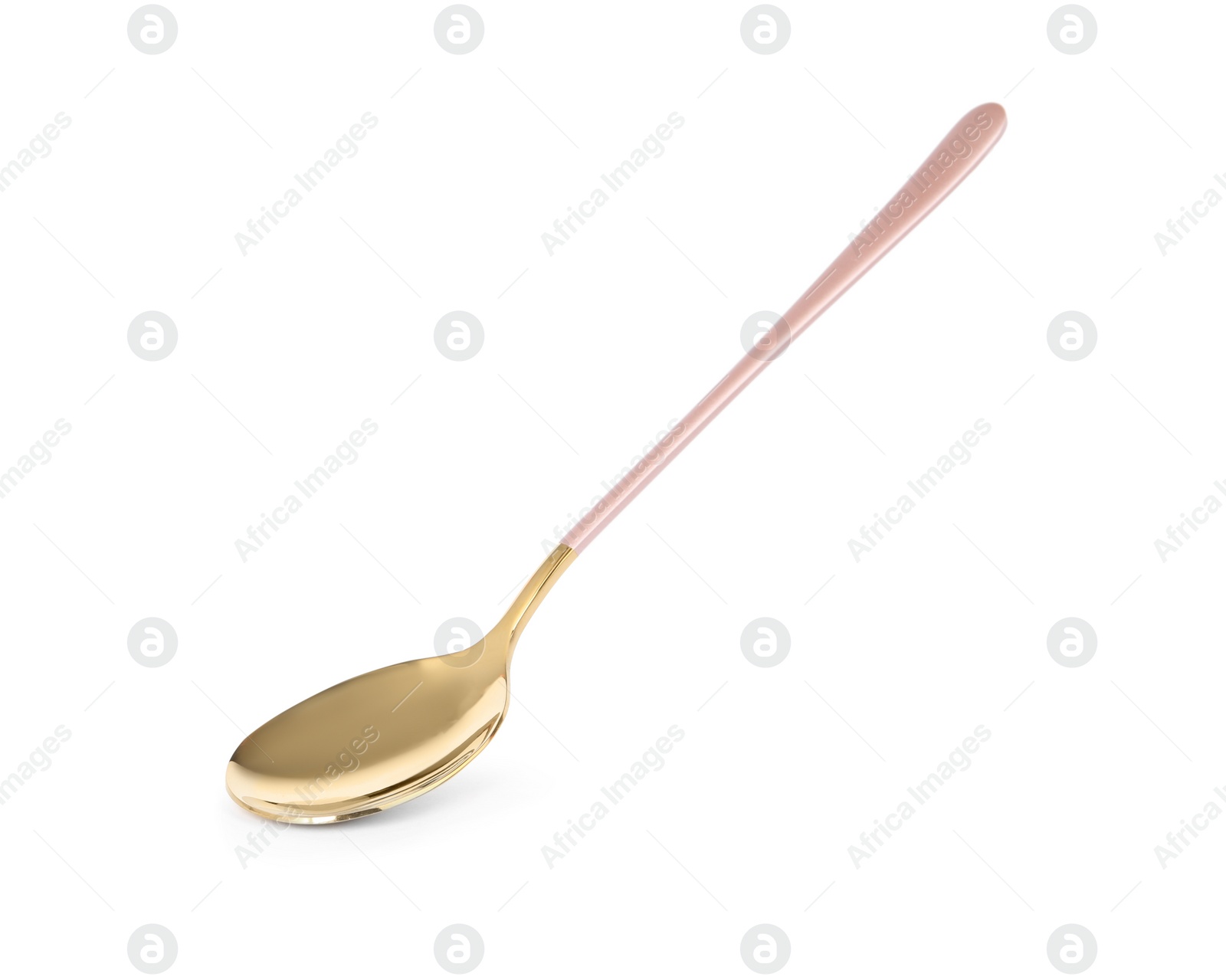 Photo of Clean shiny gold spoon isolated on white