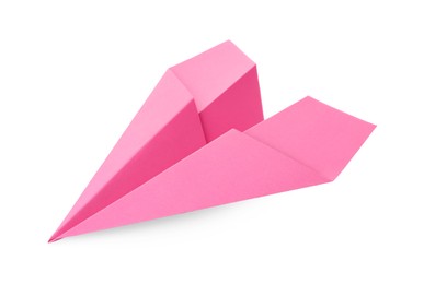 Photo of Handmade pink paper plane isolated on white