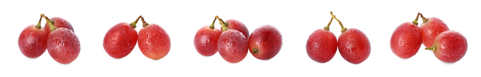 Image of Delicious fresh red grapes isolated on white, set