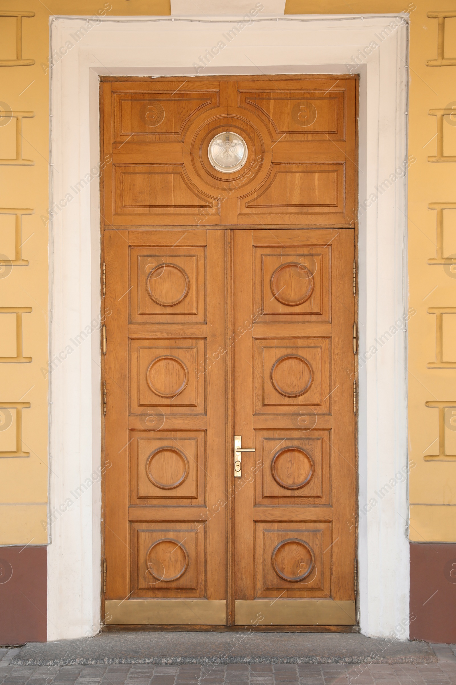 Photo of Building with vintage wooden door. Exterior design