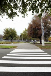 Photo of Pedestrian crossing on empty city street in autumn