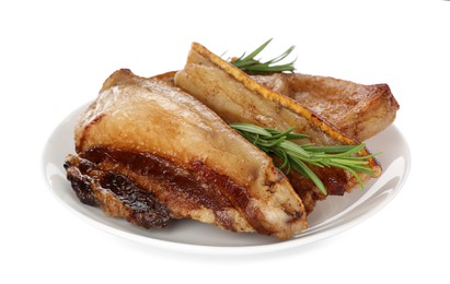 Tasty fried pork lard with rosemary isolated on white