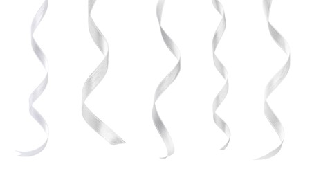 Image of White satin ribbons isolated on white, set