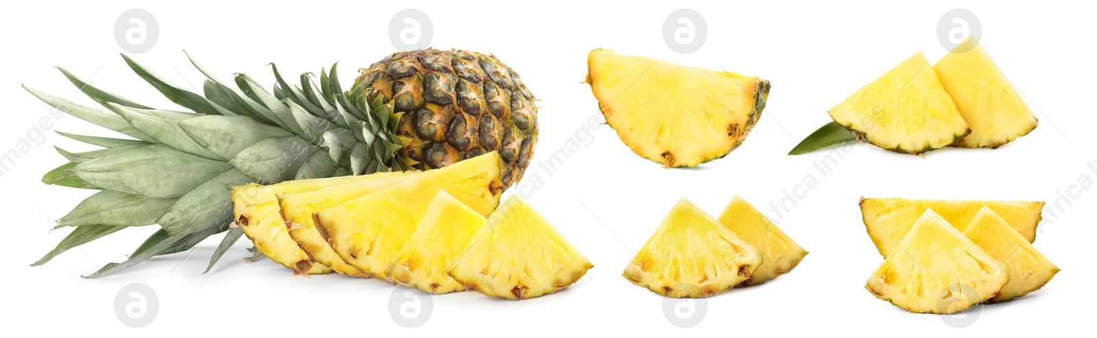 Image of Set with cut and whole pineapples isolated on white