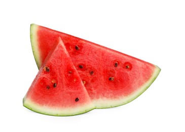 Photo of Slices of delicious ripe watermelon on white background