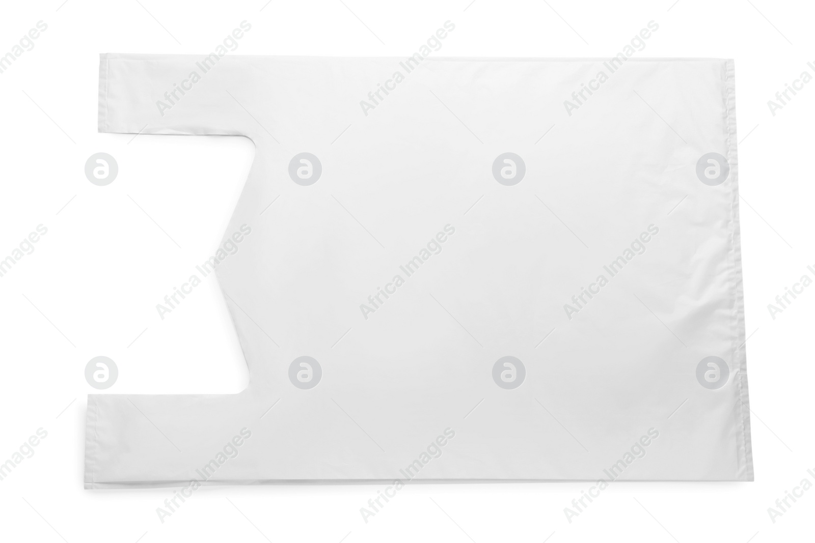 Photo of Blank plastic bag on white background, top view. Space for design