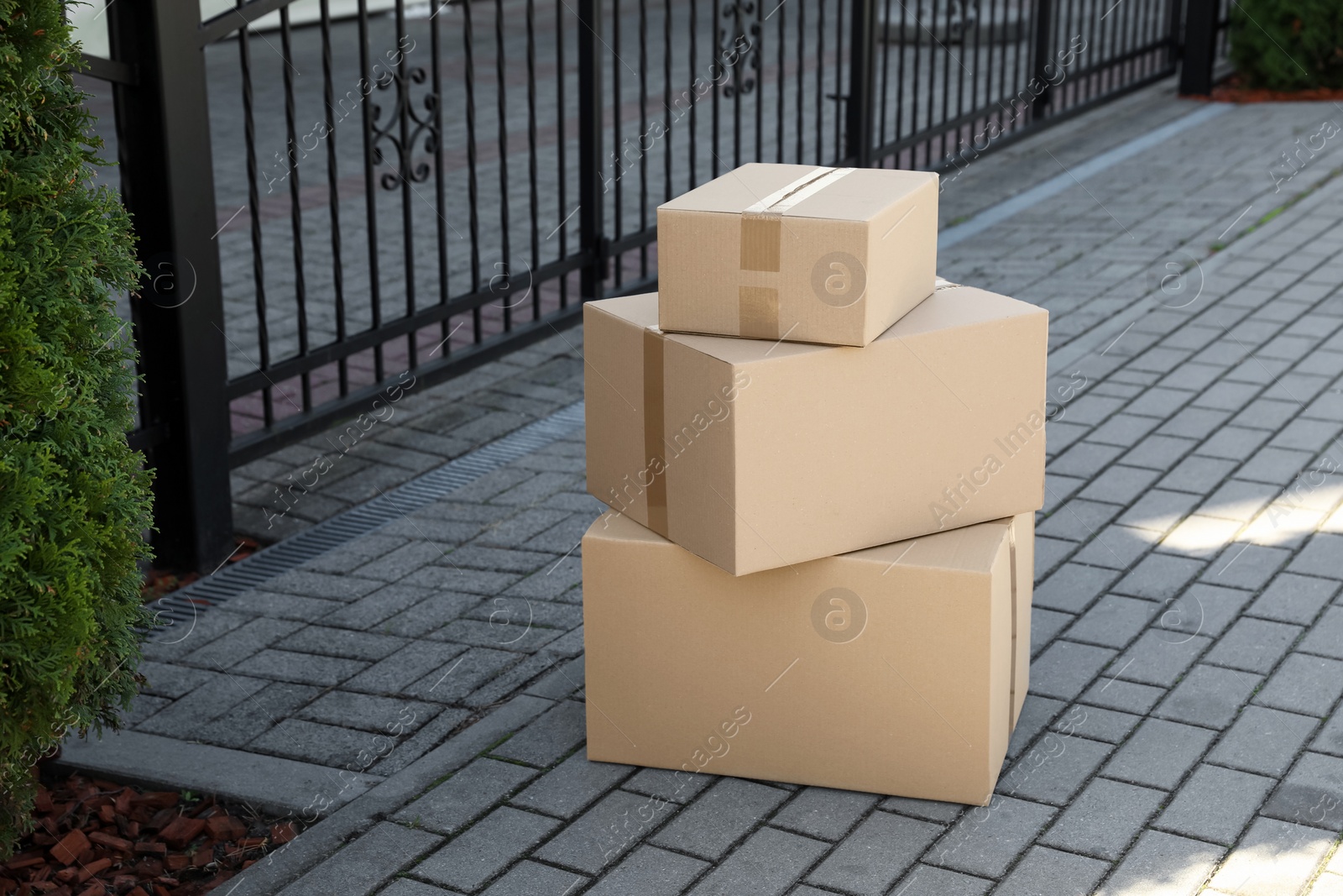 Photo of Stack of parcels delivered near front gates