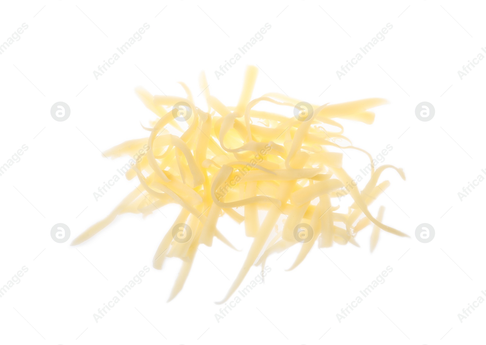 Photo of Tasty grated cheese isolated on white. Dairy product