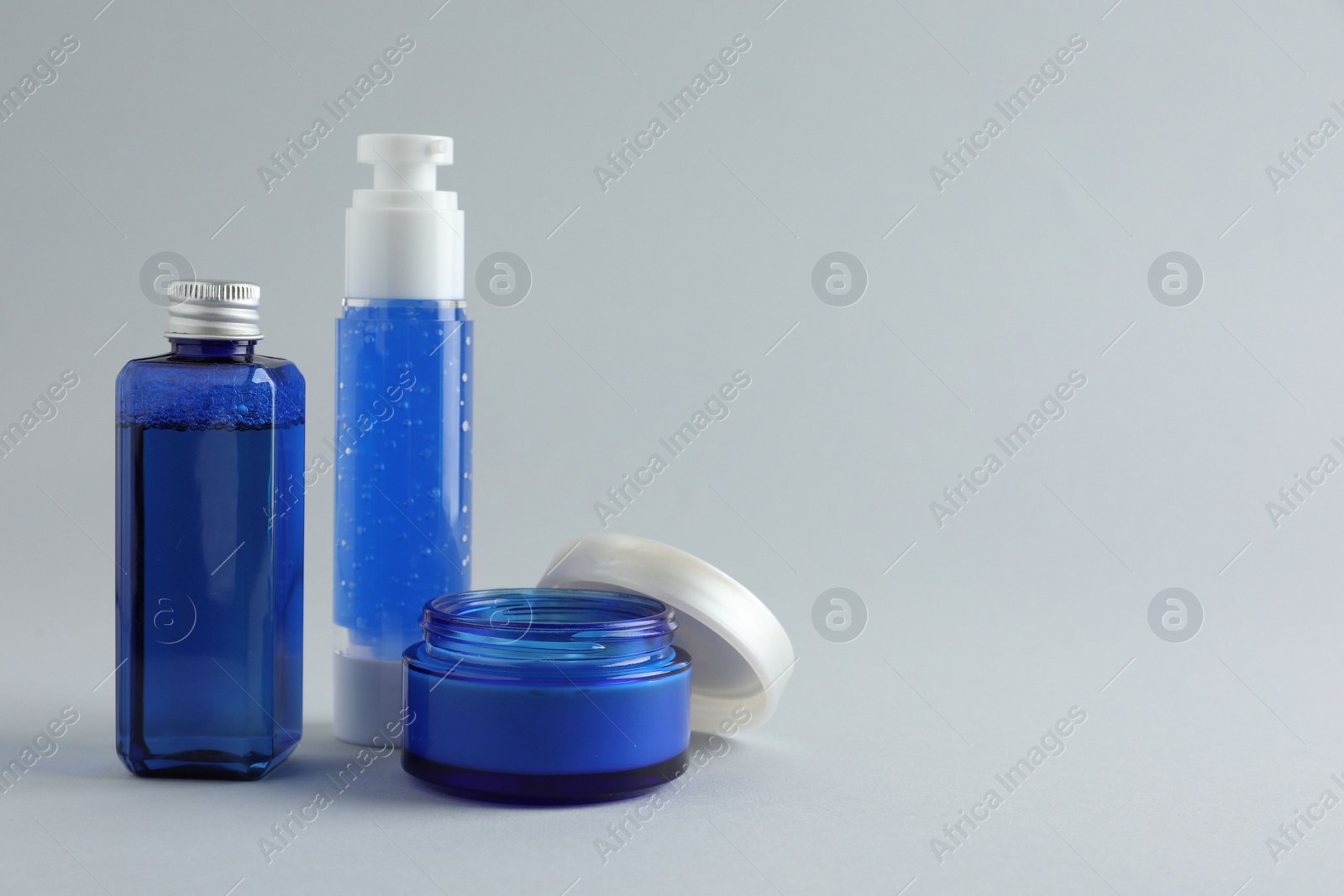 Photo of Set of luxury cosmetic products on white background. Space for text