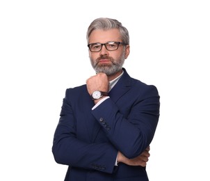 Portrait of serious man in glasses on white background. Lawyer, businessman, accountant or manager