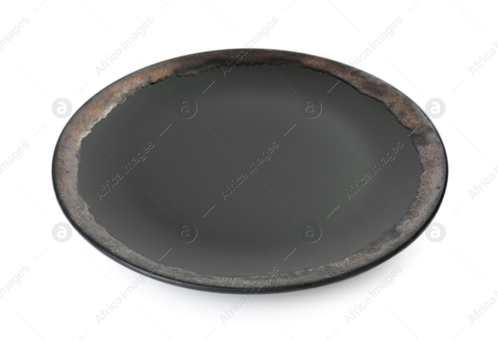 Photo of One beautiful black plate isolated on white