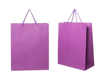 Image of Violet shopping bag isolated on white, different sides