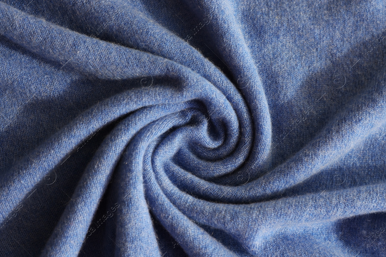 Photo of Beautiful blue fabric as background, top view