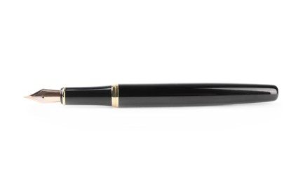 Photo of Stylish black fountain pen isolated on white