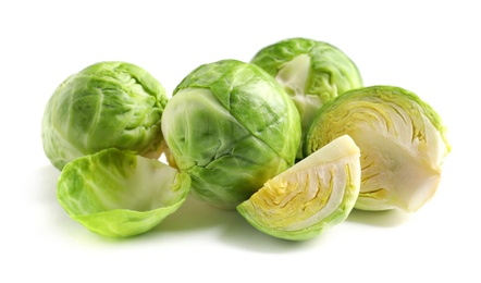 Photo of Fresh tasty Brussels sprouts on white background
