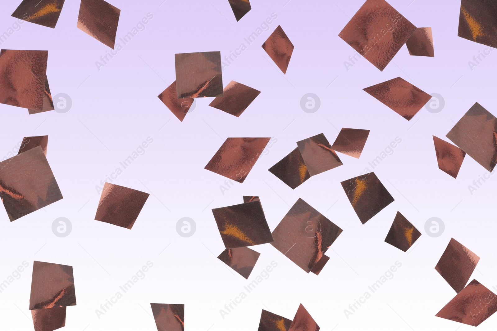 Image of Shiny bronze confetti falling on gradient background