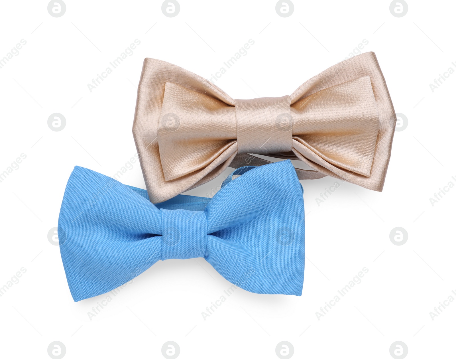 Photo of Different stylish bow ties on white background, top view