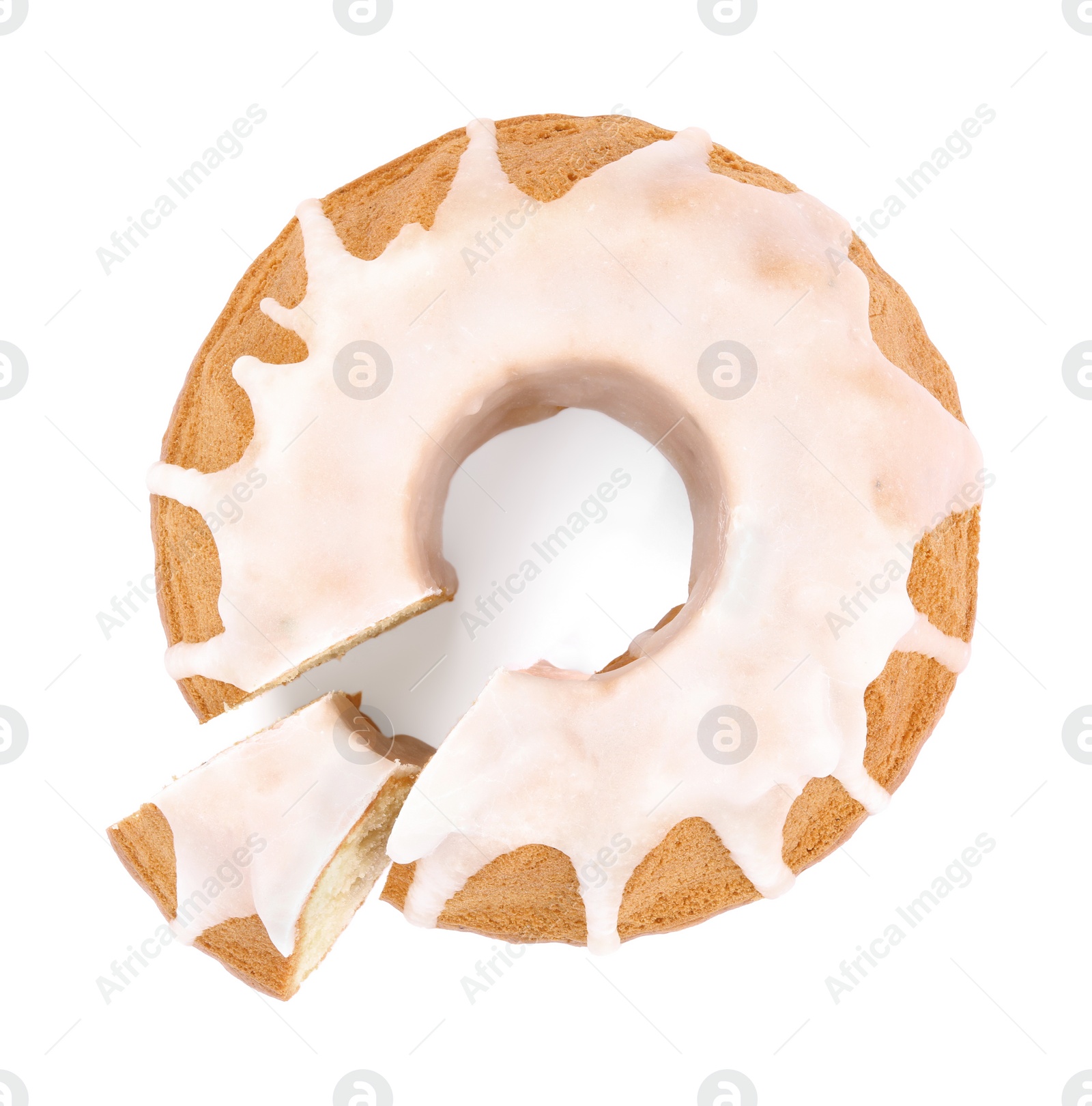 Photo of Traditional Easter cake on white background, top view